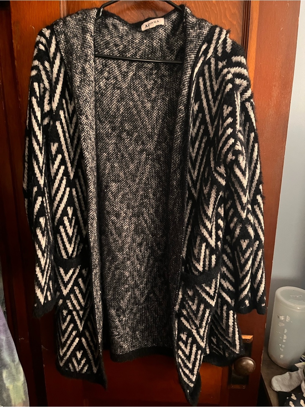 ADORA Black & White Chevron Open-Front Cardigan